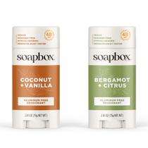 Desodorante sem alumínio Soapbox, pacote com 2 unidades, 75 g de coco, baunilha e bergamota cítrica