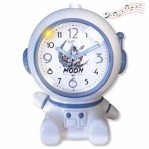 Despertador Astronauta Relogio com Alarme Musical Educativo Decorativo Criança Infantil 18cm