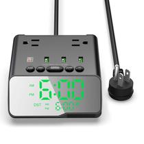 Despertador, carregador, faixa de alimentação, USB, 4 portas, 2 tomadas, 6 pés