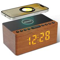 Despertador com alto-falante Bluetooth ANJANK Wooden com rádio FM e carregador
