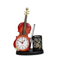 Despertador criativo em forma de violino com suporte para canetas Music Note