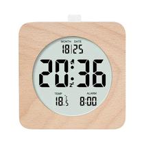 Despertador De Madeira Com Temperatura Data Hora Display Modo Snooze Multifuncional Relógio De Mesa