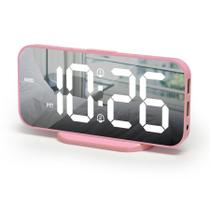 Despertador digital ALANAS Dual Alarms com Snooze 2 USB rosa
