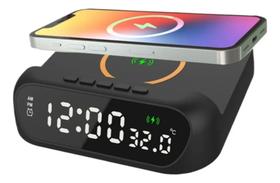 Despertador Digital com Carregador Sem Fio 15W USB Temperatura Alarme Duplo Original