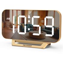 Despertador Digital Espelhado Slim Peakeep Estético Dourado