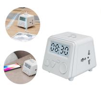 Despertador Digital Extensão Carregador Com Tomadas 1 Tipo-c 2 USB e 2 Universais Luz LED Ajustável