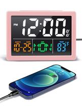 Despertador digital JALL 5,5" LED USB Charger rosa