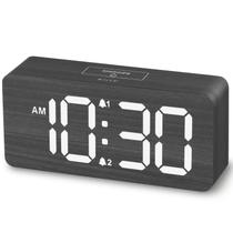 Despertador digital USCCE de madeira com números grandes - cinza