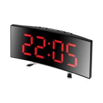 Despertador Eletrônico Curvo Com Tela Grande LED Espelho De Dupla Função Plug-in Bateria Para Quarto