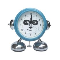 Despertador em forma de robô com campainha dupla com luz noturna azul