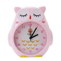 Despertador fofo analógico em forma de coruja para crianças rosa, desenho animado