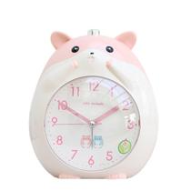 Despertador fofo analógico em forma de hamster para crianças rosa