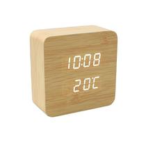 Despertador LED digital de madeira de bambu controlada por voz