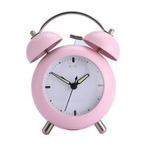 Despertador Twin Bell 10 cm de metal rosa silencioso sem tique-taque Despertador Twin Bell 10 cm de metal rosa silencioso sem tique-taque