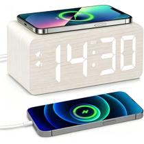 Despertador URAYCO de madeira com carregador sem fio 10W e 2 portas USB