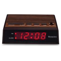 Despertador Westclox estilo madeira retrô com display LED vermelho Despertador Westclox estilo madeira retrô com display LED vermelho