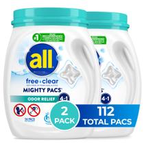 Detergente para roupa All Mighty Pacs Free Clear 112 cargas x2