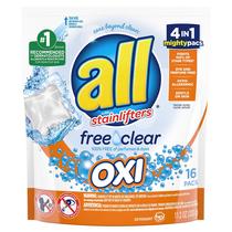 Detergente para roupa All Mighty Pacs Free Clear 16 unidades