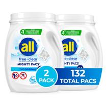 Detergente para roupa All Mighty Pacs Free Clear 66 unidades x2