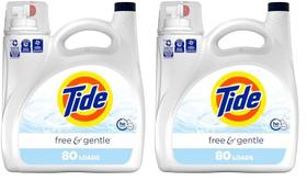 Detergente para roupa Tide Free & Gentle 3,11 L 80 cargas (pacote com 2)