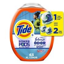 Detergente para roupa Tide Power PODS com Febreze Sport 63 pacotes