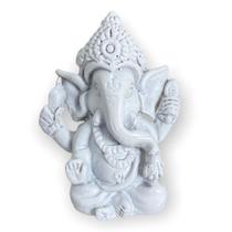 Deus Ganesha Meditando Sentado 5 cm Branco em Resina