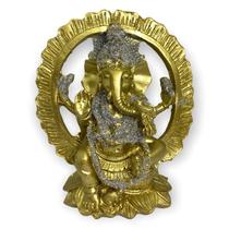 Deus Ganesha no Portal Meditando 13cm Prata e Dourado - META ATACADO