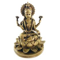 Deusa Lakshmi Na Flor De Lótus Dourado Em Resina 15 Cm - Bialluz Presentes