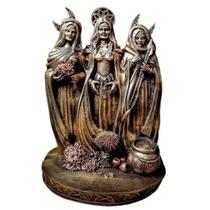 Deusa Tríplice - Resina - Dourado - Hécate BRuxa - Escultura Decorativa - 26cm - Cy'Arts e Decoração