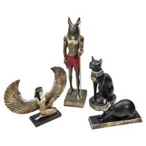 Deuses do Egito 4 Peças Gato Bastet Anubis e Isis Egipcios - M3 Decoração