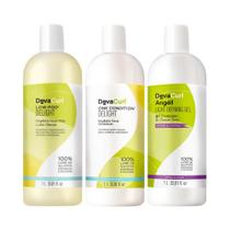Deva Curl Low-Poo Delight 1L, Condicionador 1L e Angel Gel 1L