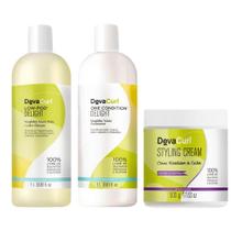 Deva Curl Low-Poo Delight 1L, Condicionador 1L e Styling Cream 500ml