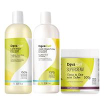 Deva Curl Low-Poo Delight 1L, Condicionador 1L e Supercream 500ml