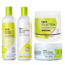 Deva Curl Shampoo No-Poo+Condicionador One Condition 355ml+Heaven in Hair Tratamento 250ml+Creme Modelador 500ml