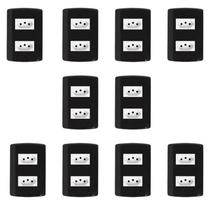 Dez Conjuntos com 2 Tomadas 2P+T 20A 250V, Modular, com Placa 4x2 e Suporte Preto/Branco Pluzie