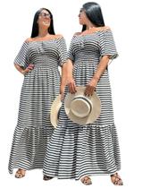 Dia das mães vestido longo feminino listras