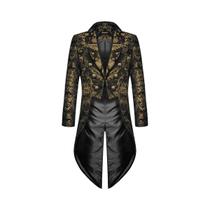 Diabo moda masculina gótico steampunk fraque jaqueta preto brocado damasco casamento trajes cosplay Diabo moda masculina gótico steampunk fraque jaqueta preto brocado damasco casamento trajes cosplay