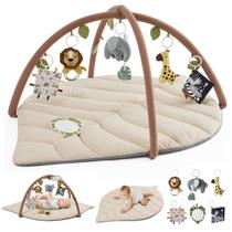 Diário Baby Play Gym Blissful em forma de folha com 6 brinquedos bege