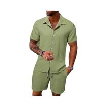 Diário básico moda simples retro sólido listrado verão masculino casual solto conjunto de praia - NONE