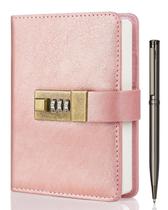 Diario WEMATE A6 11x16 cm con Cerradura en Cuero PU Oro Rosa