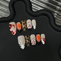 Dicas de unhas: renda francesa gradiente com estampa de leopardo com flores 3D