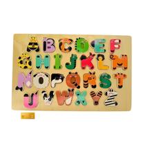 Didaticos Aprenda Brincando Alfabeto Bichos DM Toys Jogo de Encaixe Colorido em MDF Letras e Animais