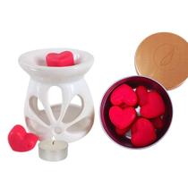 Difusor Aromatizador Rechaud de Cerâmica Branco com Waxmelts de Coração Presente Criativo