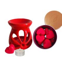 Difusor Aromatizador Rechaud de Cerâmica Vermelho com Waxmelts de Coração Presente Criativo