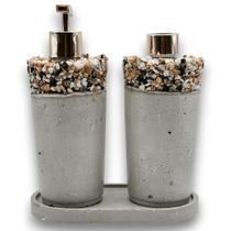 Difusor Aromatizador Saboneteira Liquida 220ml Com Base Decorativo Artesanal De Cimento e Pedras - Multitudo Casa