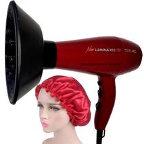 Difusor Bico Definidor De Cachos Secador Cabelos Gama Italy New Lumina Red 3D Touca Cetim Anti Frizz