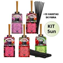 Difusor de Ambiente Varetas 300ml Kit 5un Premium Tropical Aromas 15 Varetas de Fibra