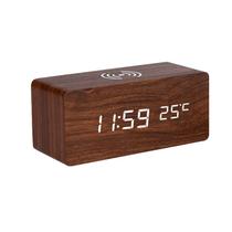 Digital Mesa de Madeira Despertador Termômetro Carregador Sem Fio