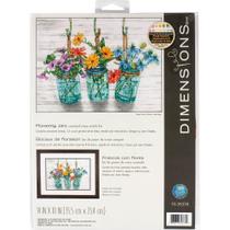 Dimensões do kit de ponto cruz Mason Jar Flowers 14x10cm