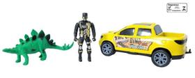 Dino Park Adventure Pickup Samba Toys Carrinho Amarelo Dinossauro e Boneco Soldado Brinquedo Recreativo